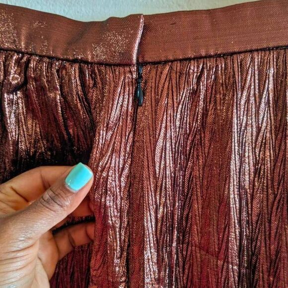 Evan Picone Metallic Brown Pleated Midi Skirt Women's Size 4 A-Line Vintage USA - Picture 10 of 12